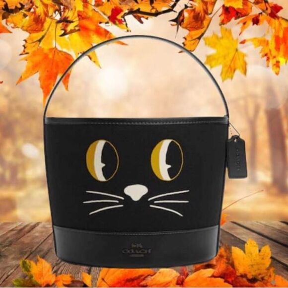 Coach Trick Or Treat Bucket In Signature Canvas With Halloween Cat Bag Purse - Picture 1 of 7